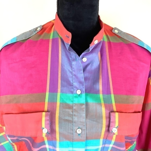 VINTAGE JAEGER VIBRANT PLAID SHORT SLEEVES SHIRT - Picture 3 of 11